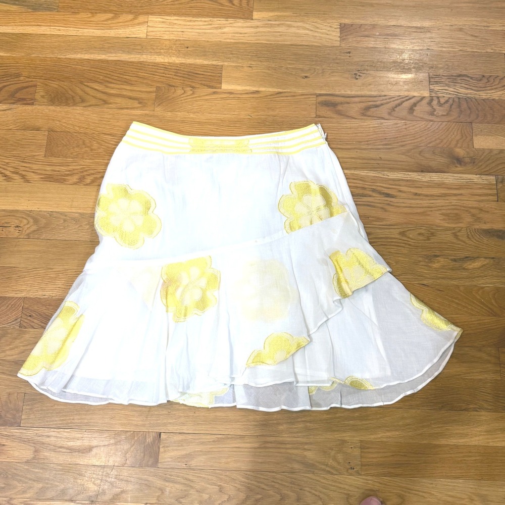 Juliana Collezione White Yellow Floral Embroidered Ruffle Skirt Size 8